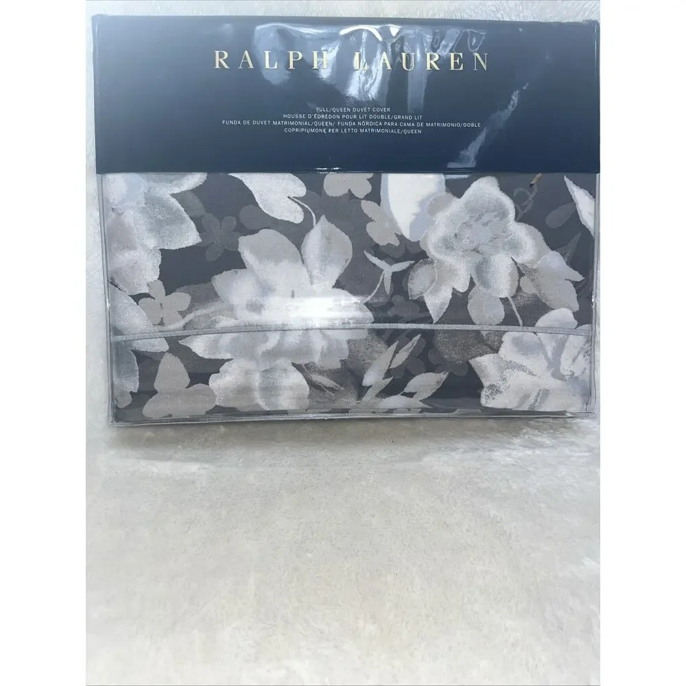 Ralph Lauren Avery Duvet Cover Full /Queen Gray Chrysanthemum Floral NEW